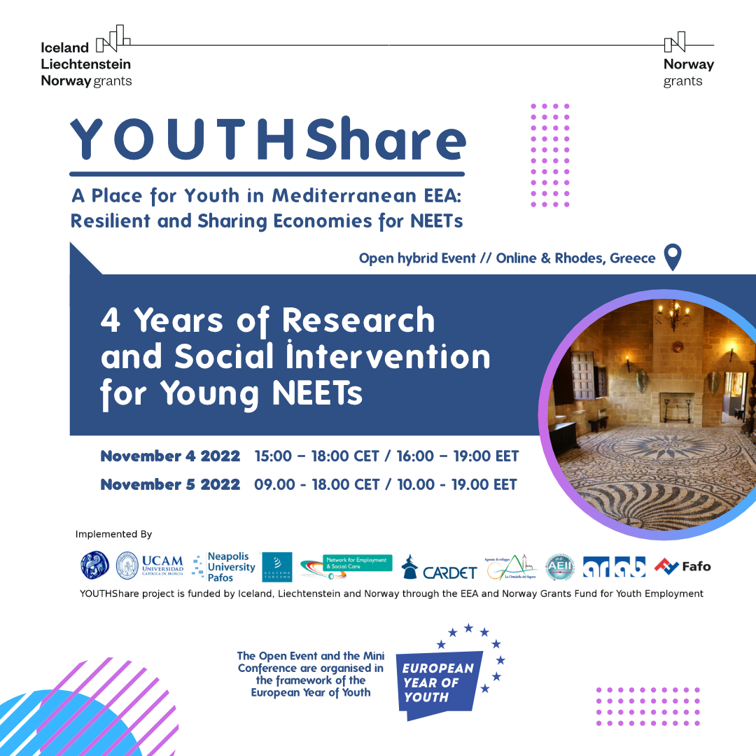 Aνοιχτή εκδήλωση και μονοήμερο συνέδριο με αφορμή τα 4 χρόνια υλοποίησης του έργου YOUTHShare, για τη νεανική ανεργία και παραίτηση