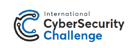 The logo of the event. The colours are mainly blue and gray, the text reads International CyberSecurity Challenge.