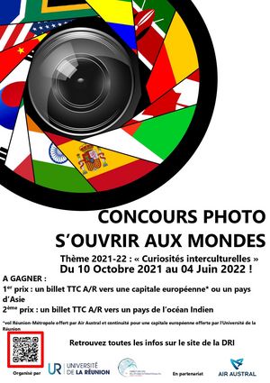 Affiche du Concours Photo DRI 2021-22 "S'ouvrir aux Mondes"