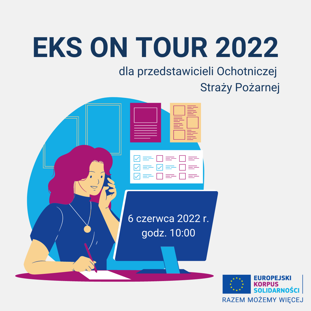 Na grafice widać postać, która siedzi przed komputerem, nazwę wydarzenia oraz jego termin.