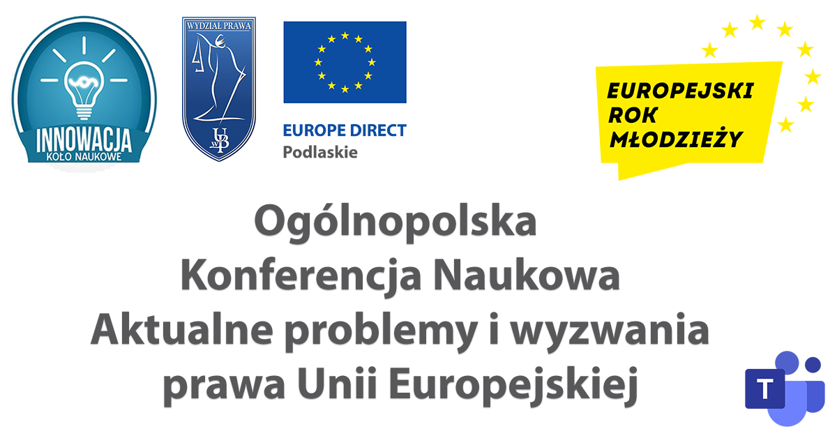Grafika wydarzenia zawierająca nazwę konferencji, loga organizatorów i Europejskiego Roku Młodzieży