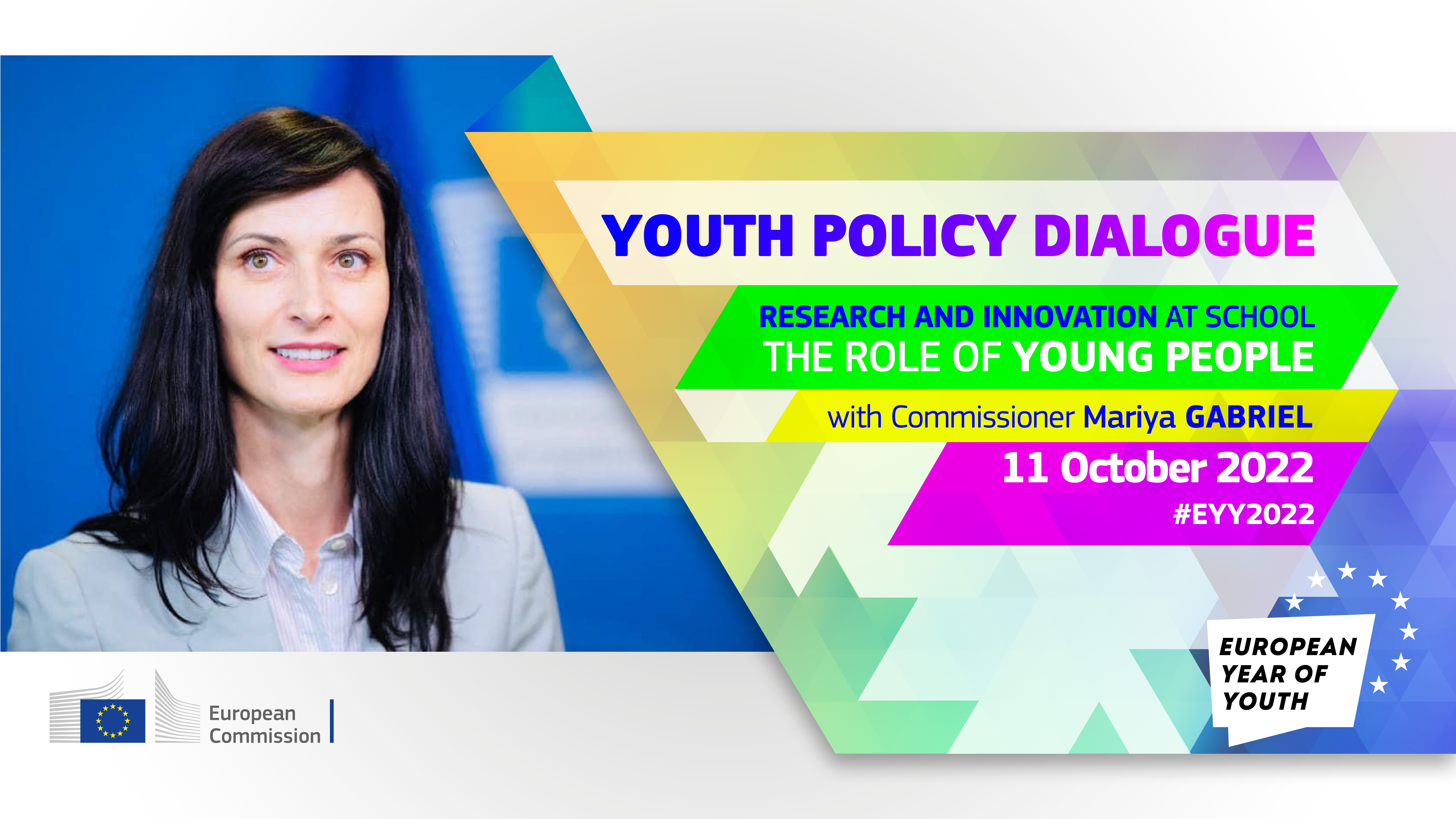 Visual of the policy dialogue with Commissioner Mariya Gabriel. 