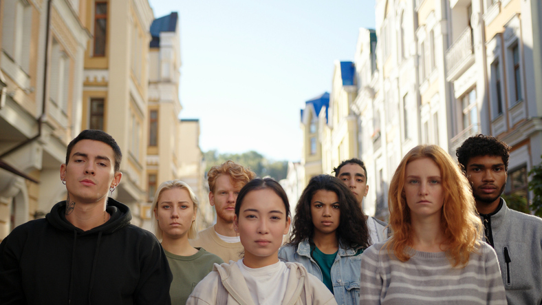 Diverse group of young people in the city