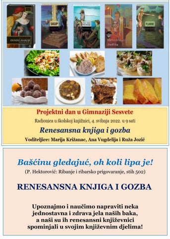 Pozivnica na našu radionicu Renesansna knjiga i gozba.
