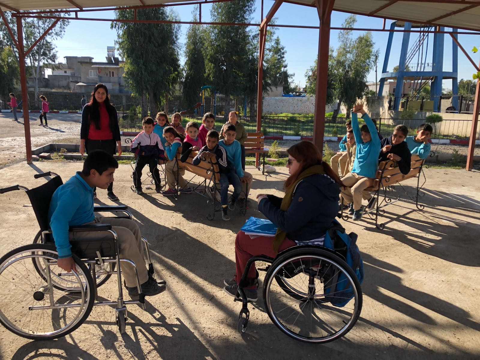 Mija during a workshop in a school