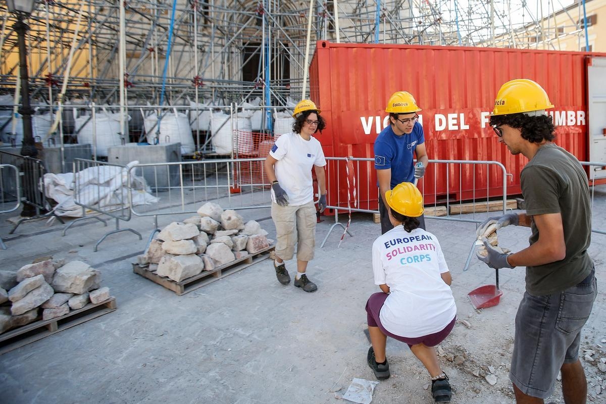 A group of volunteers working on a renovation site, 2017