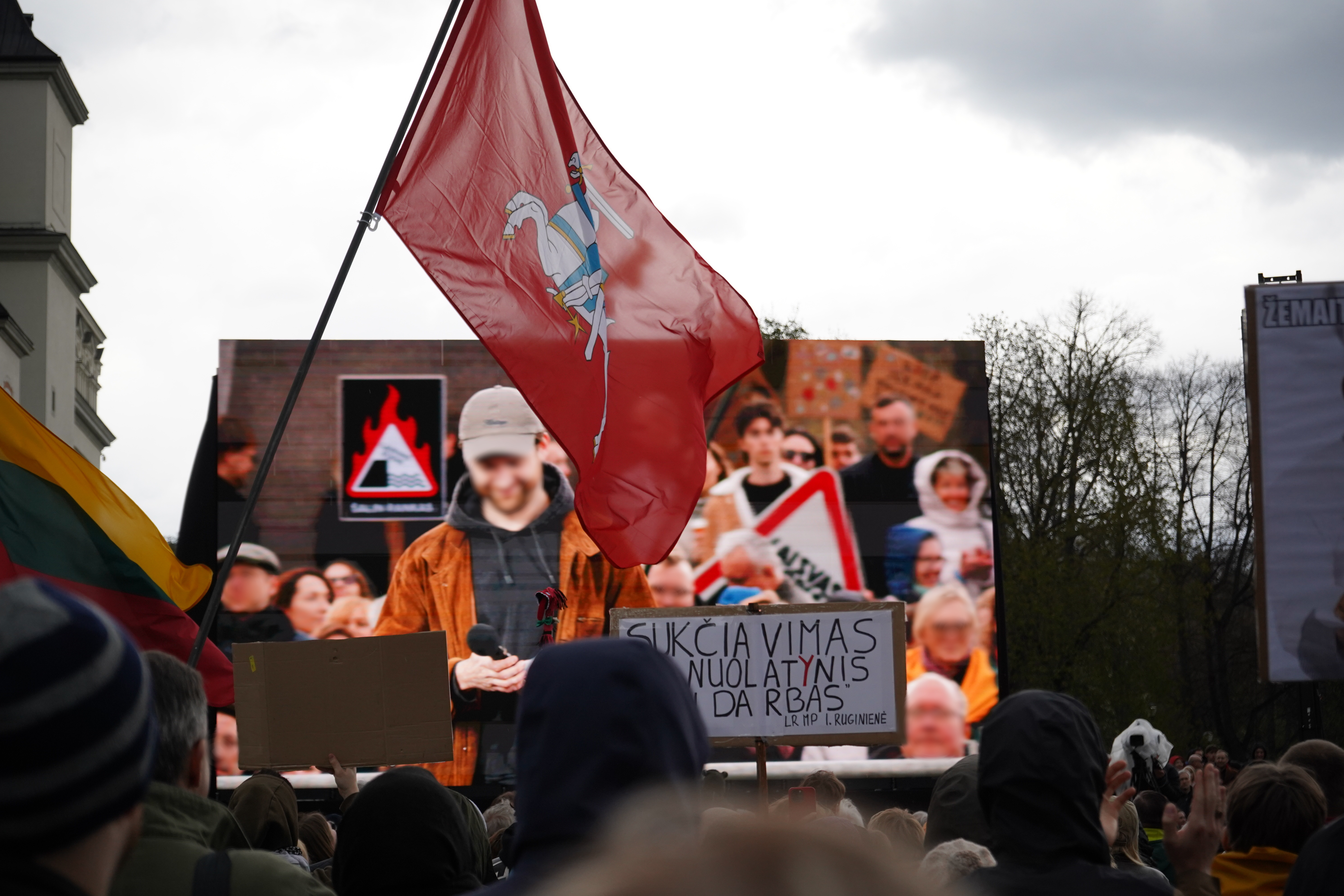 The sign quotes Inga Ruginienė and says "Fraud is a constant work" © Giedre Sapranauskaite, 2026 The sign quotes Inga Ruginienė and says "Fraud is a constant work"
