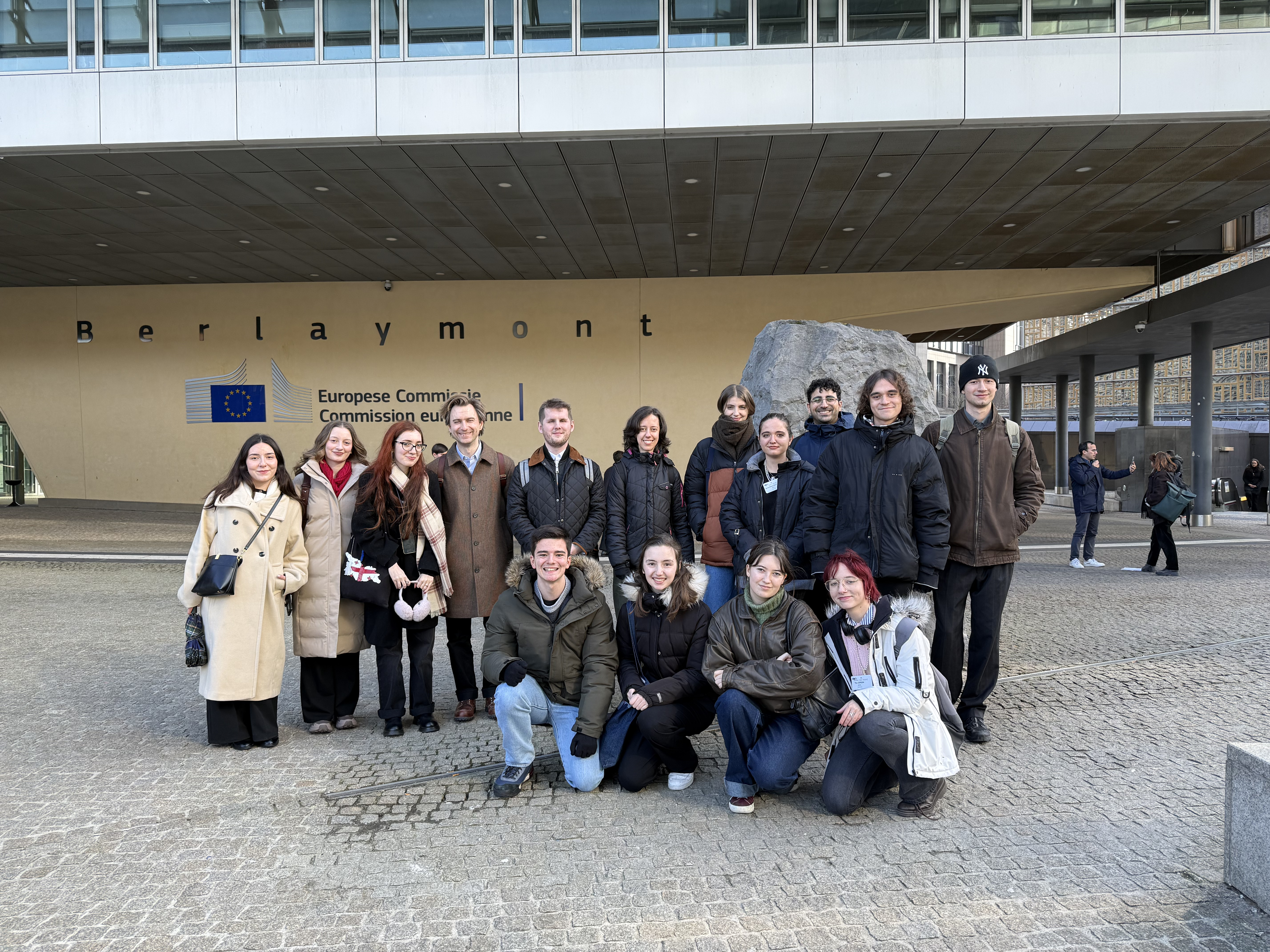 Group of people in front of Berlaymont building