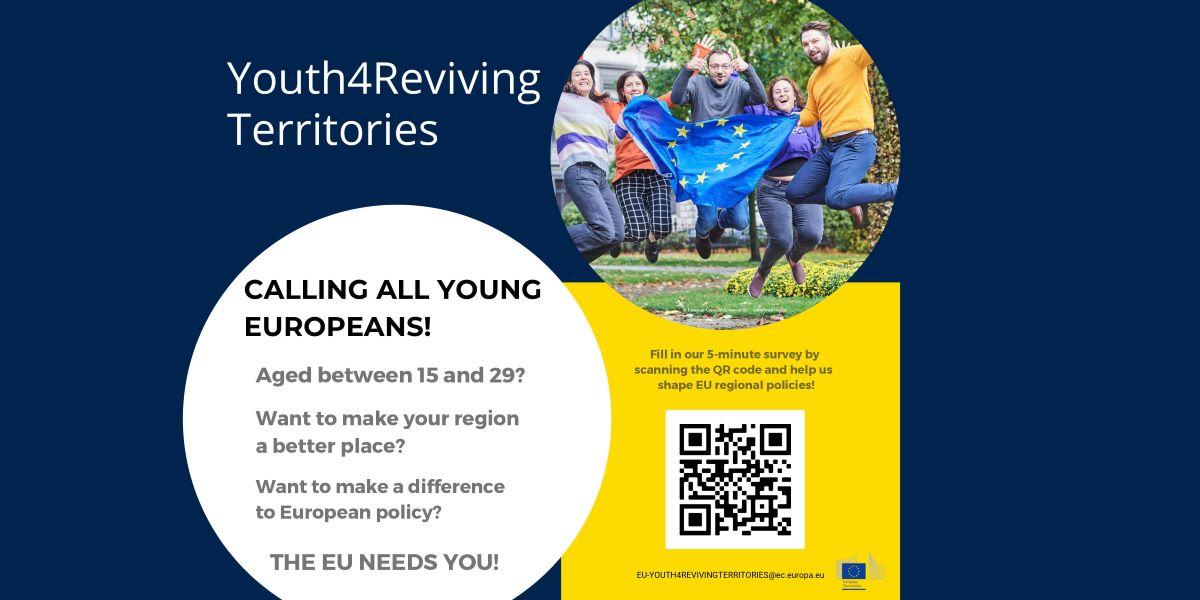 A group of five young people holding the EU flag photographed while jumping.