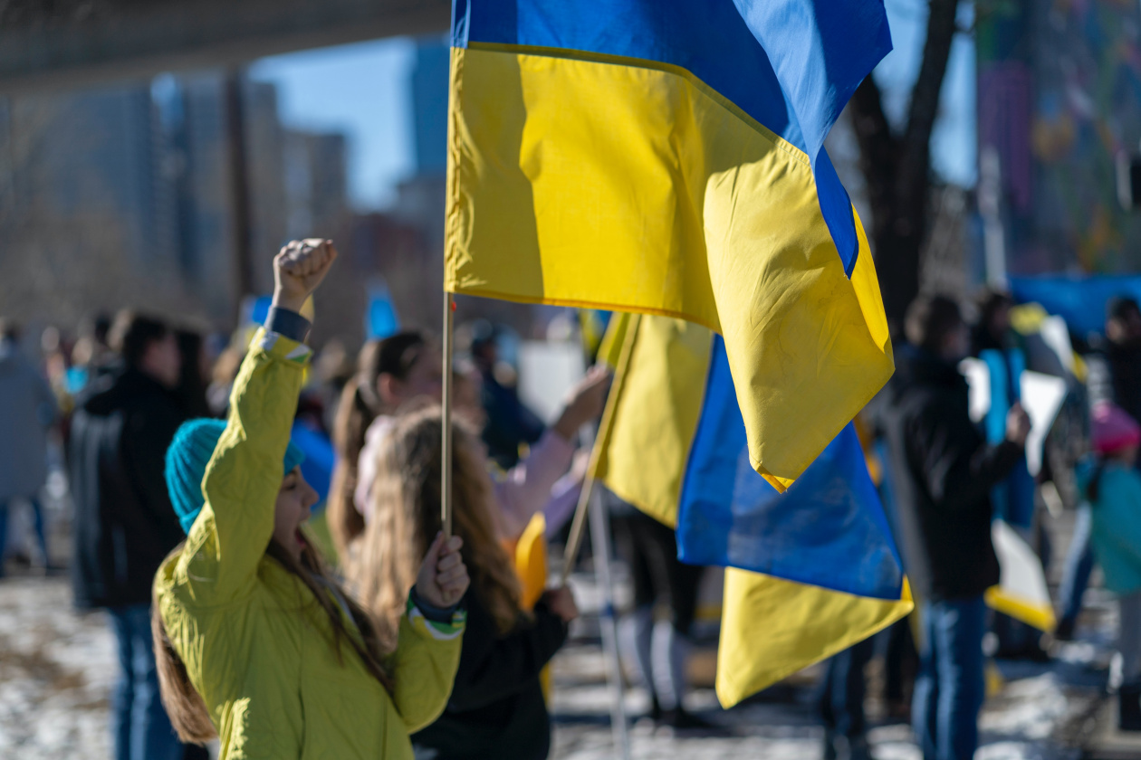 Woman with Ukrainian flag