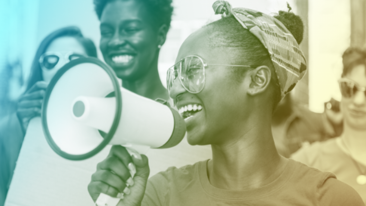 Young girl speaking in a megaphone