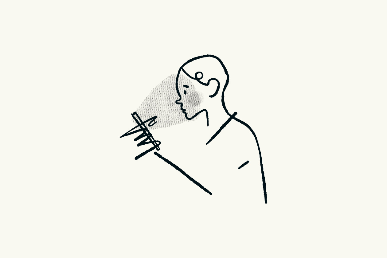 Drawing of a person looking at a mobile phone
