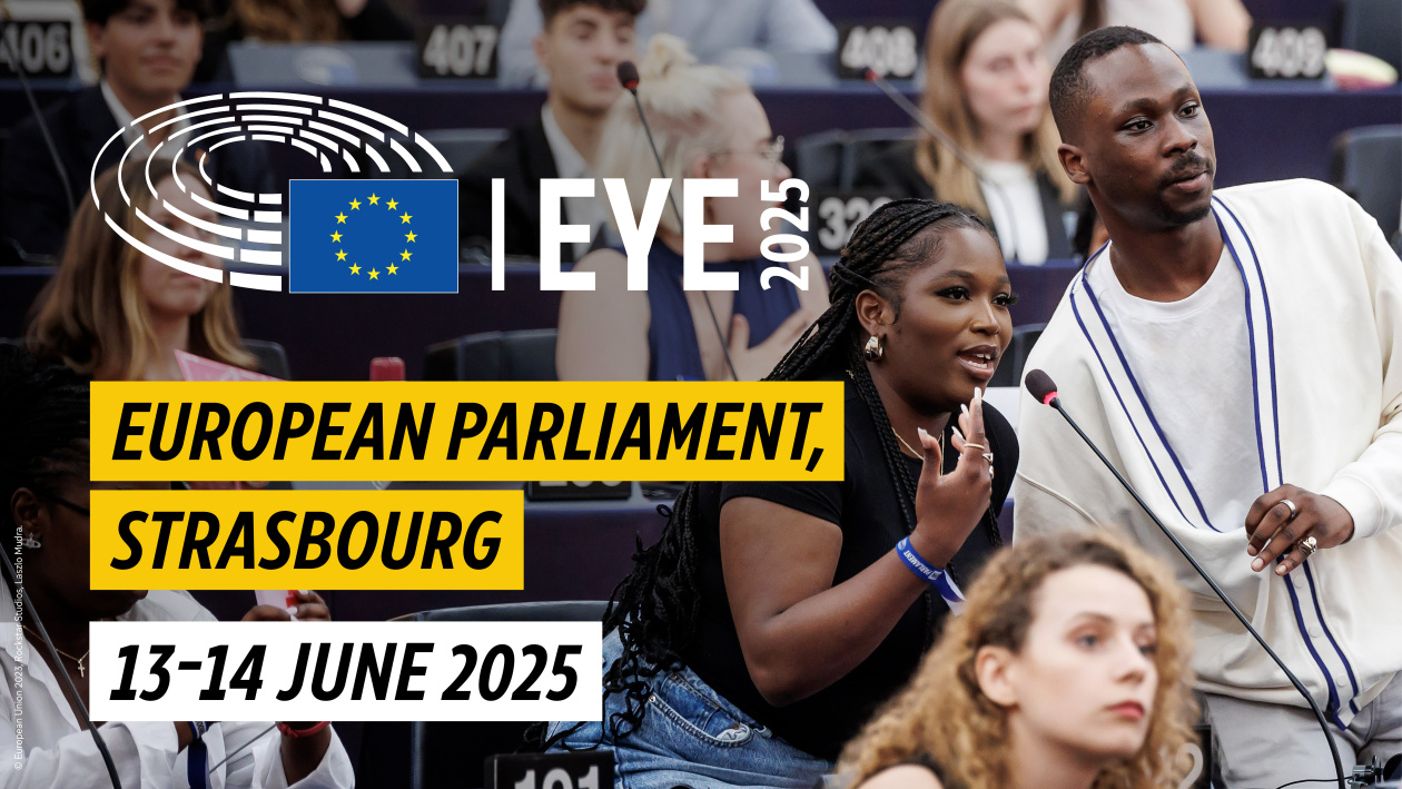 Promotional banner for EYE2025 at the European Parliament, Strasbourg, 13-14 June 2025.