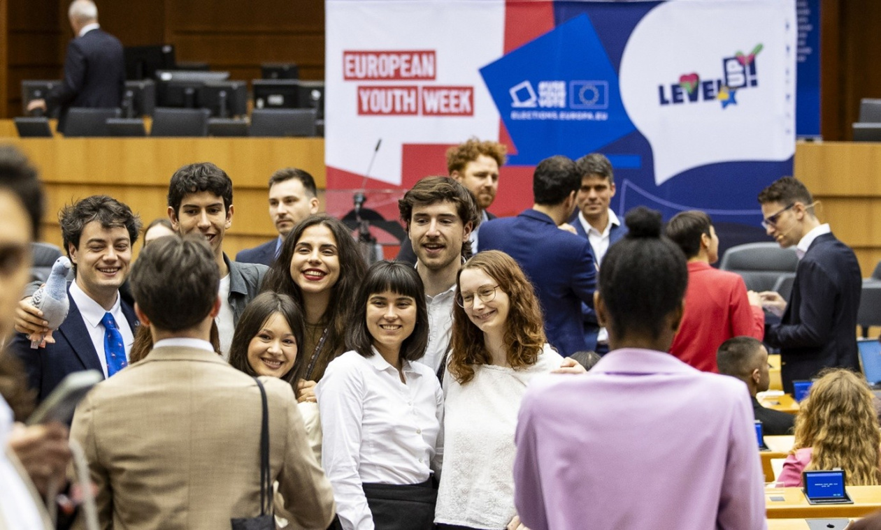 Young people in the hemicycle at the European Youth Week event