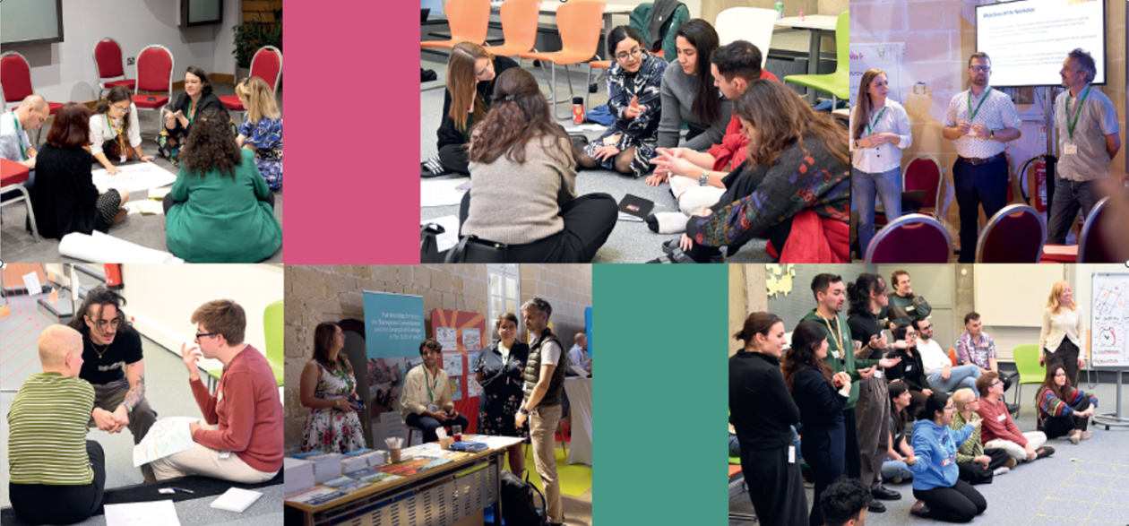 Pictures of young people discussing, collaborating, working together