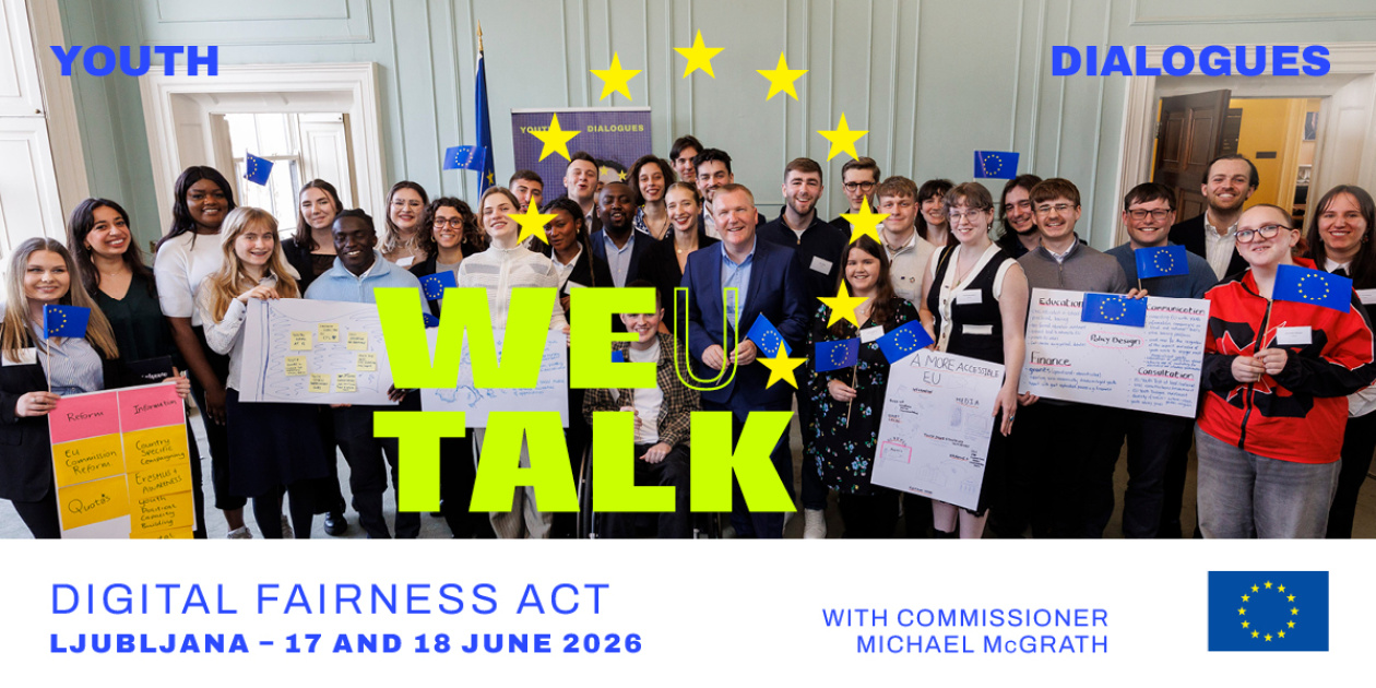 Youth Policy Dialogue visual with Commissioner McGrath and a group of young people group