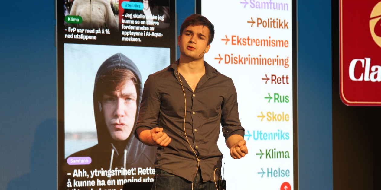 Young person on speaking on stage - Credit: NA Youth, Norway