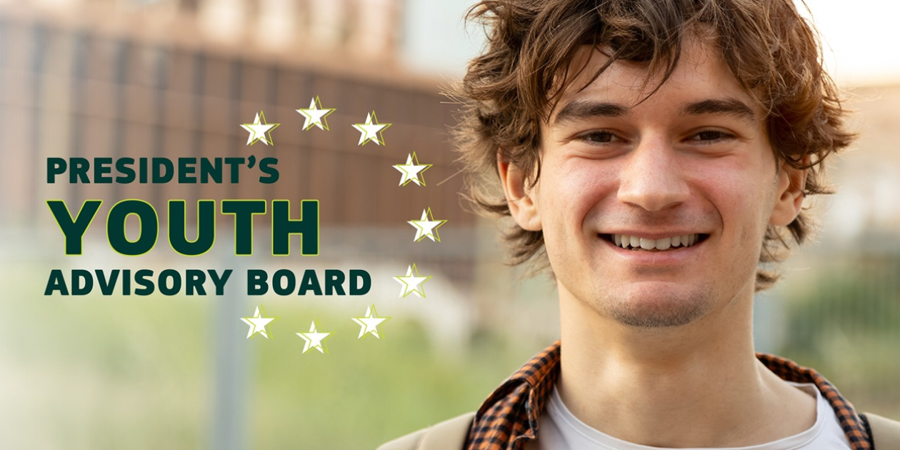 President's Youth Advisory Board banner with smiling man