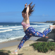 Nina jumping in the air.