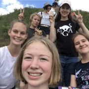 Selfie with a group of youngsters