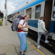 Zala in front of a train during her DiscoverEU experience