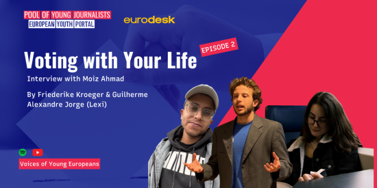 Promotional image for “Voting with Your Life” Episode 2, with pictures of three individuals and logos for Spotify and YouTube.