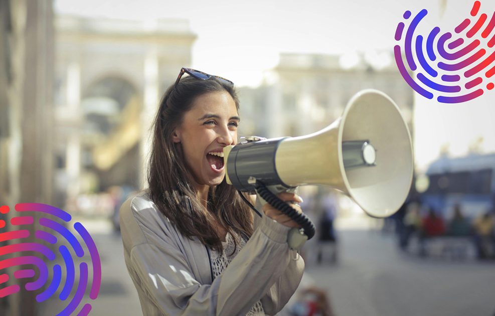 Young girl using a loud speaker