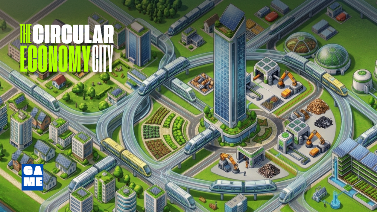 The circular economy city. Animation of a green city. 